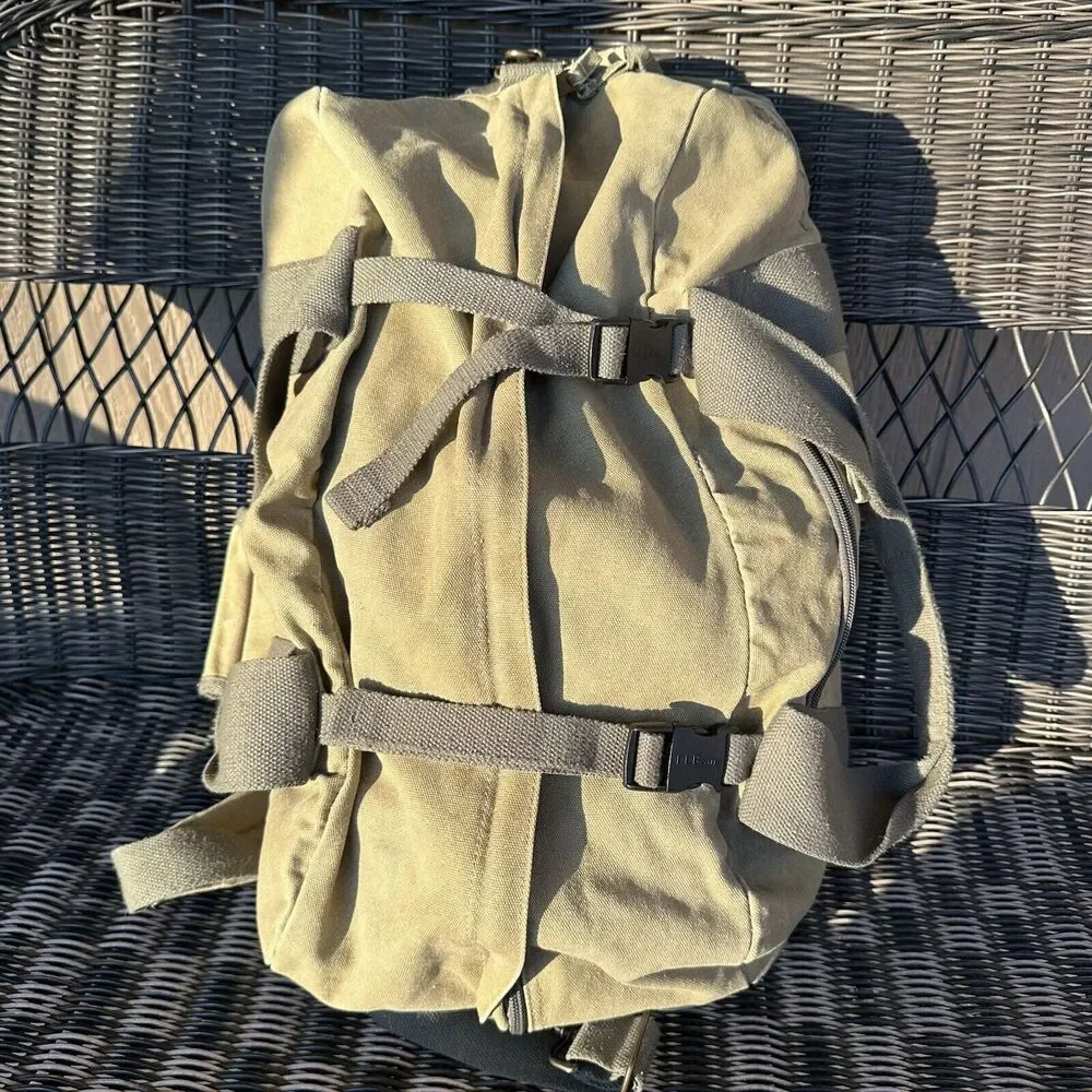 Vintage L.L Bean Sunwashed Canvas Adventure Duffel Large Tan‎ Gorpcore Granola